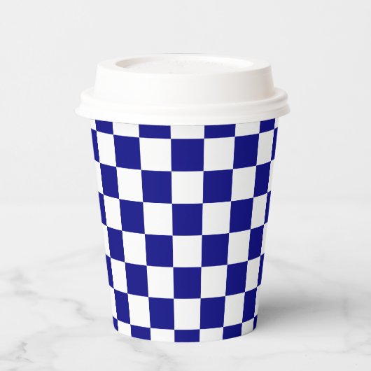 White Navy Blue Square Pattern Paper Cups 紙コップ (左)