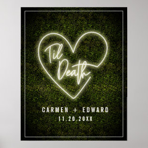 White Neon Til Death Neon Heart Wedding Welcome ポスター