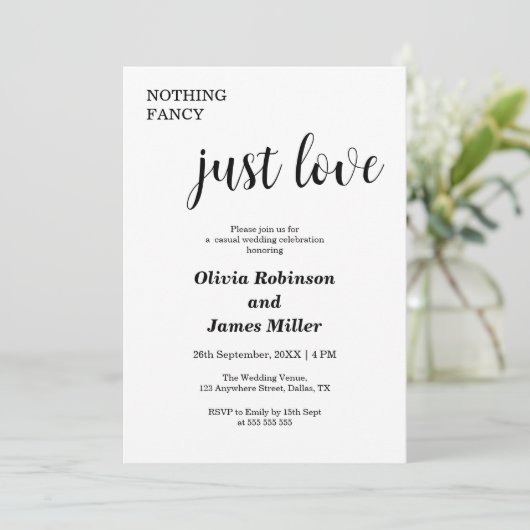 White Nothing Fancy Just Love Casual Wedding  招待状 (スタンド正面)