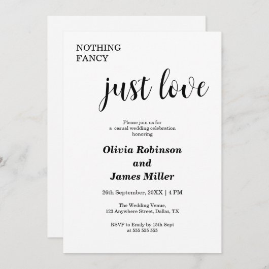 White Nothing Fancy Just Love Casual Wedding  招待状 (正面/裏面)