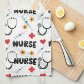 White Nurse Life Seamless Pattern (2) キッチンタオル (四つ折り)