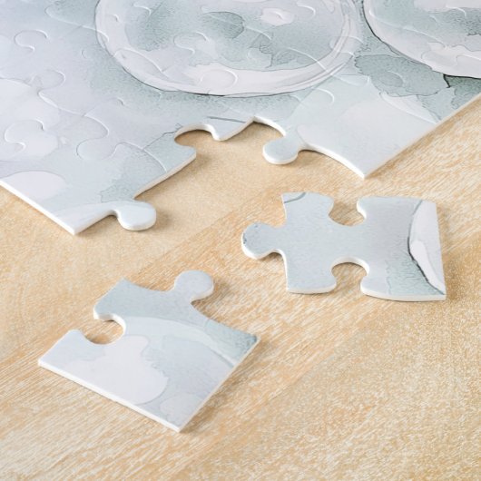 White Ocean Seafoam Blue Shells Pearls ジグソーパズル (側面)