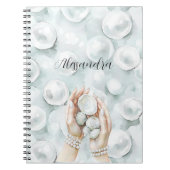 White Ocean Seafoam Blue Shells Pearls ノートブック (正面)