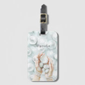 White Ocean Seafoam Blue Shells Pearls ラゲッジタグ (正面縦)