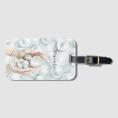 White Ocean Seafoam Blue Shells Pearls ラゲッジタグ (正面横)