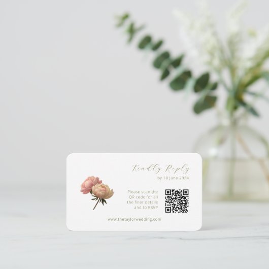 White & Olive | Chic Rose Wedding RSVP QR Code  エンクロージャーカード (スタンド正面)