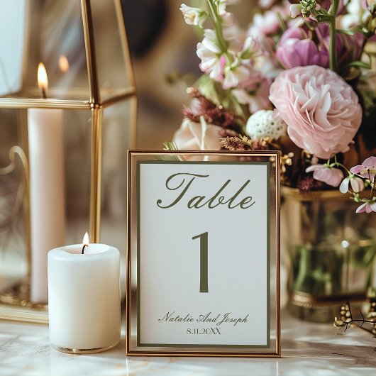 White Olive Green Old Money Wedding Table Number 招待状