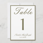White Olive Green Old Money Wedding Table Number 招待状 (正面)