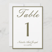 White Olive Green Old Money Wedding Table Number 招待状 (裏面)