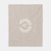 White On Beige Laurel Monogram Polka Dot Pattern フリースブランケット (正面)
