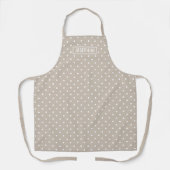 White On Beige Polka Dots Pattern With Custom Name エプロン (正面)