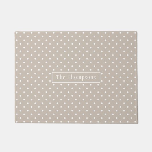 White On Beige Polka Dots Pattern With Custom Name ドアマット (正面)