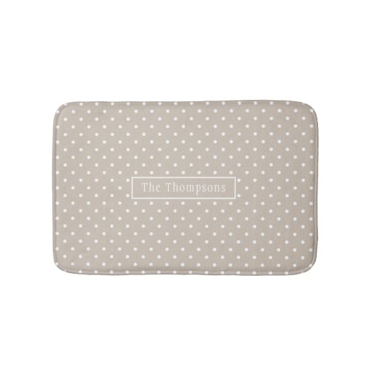 White On Beige Polka Dots Pattern With Custom Name バスマット (正面)