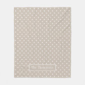 White On Beige Polka Dots Pattern With Custom Name フリースブランケット (正面)