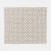 White On Beige Polka Dots Pattern With Custom Name フリースブランケット (正面(横))