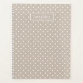 White On Beige Polka Dots Pattern With Custom Name プランナー手帳 (正面)