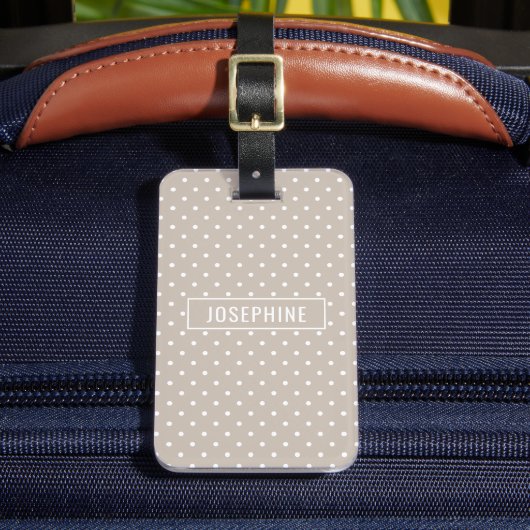 White On Beige Polka Dots Pattern With Custom Name ラゲッジタグ (正面インサイチュ2)