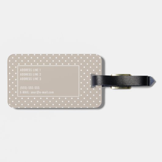 White On Beige Polka Dots Pattern With Custom Name ラゲッジタグ (裏面横)