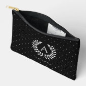 White On Black Laurel Monogram Polka Dot Pattern アクセサリーポーチ (見開き)