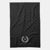 White On Black Laurel Monogram Polka Dot Pattern キッチンタオル (縦)