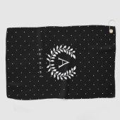 White On Black Laurel Monogram Polka Dot Pattern ゴルフタオル (横)