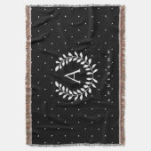 White On Black Laurel Monogram Polka Dot Pattern スローブランケット (正面縦)