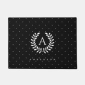 White On Black Laurel Monogram Polka Dot Pattern ドアマット (正面)