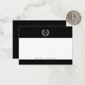 White On Black Laurel Monogram Polka Dot Pattern ノートカード (正面/裏面インサイチュ)