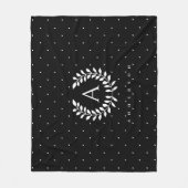 White On Black Laurel Monogram Polka Dot Pattern フリースブランケット (正面)