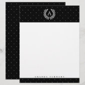 White On Black Laurel Monogram Polka Dot Pattern レターヘッド (正面/裏面)