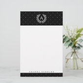 White On Black Laurel Monogram Polka Dot Pattern 便箋 (スタンド正面)