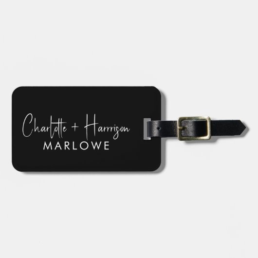 White On Black Monogram Handwritten Script Names ラゲッジタグ (正面横)