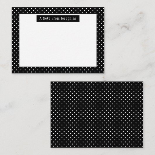 White On Black Polka Dots Pattern Custom Text ノートカード (正面/裏面)