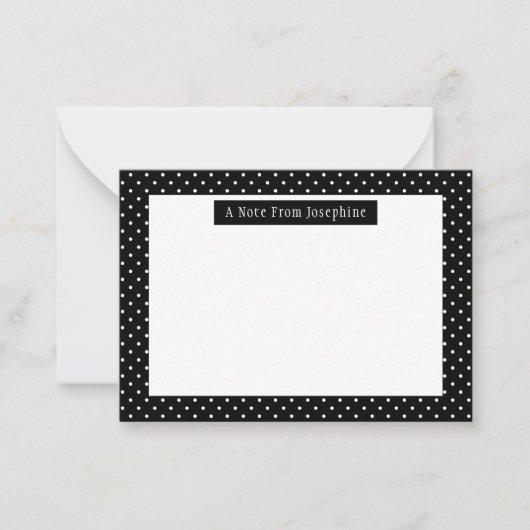 White On Black Polka Dots Pattern Custom Text ノートカード (正面)