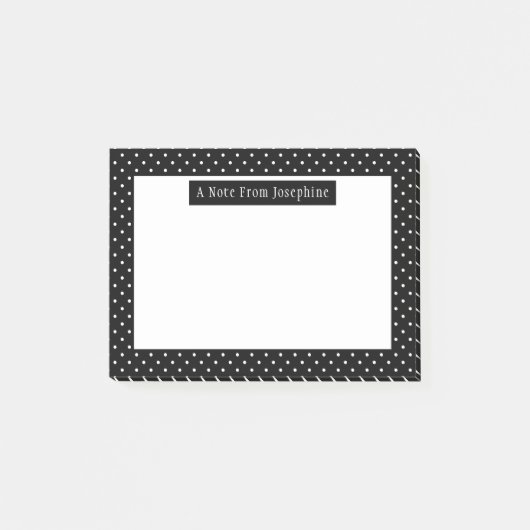 White On Black Polka Dots Pattern Custom Text ポストイット (正面)