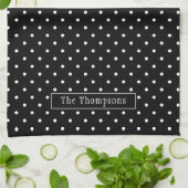 White On Black Polka Dots Pattern With Custom Name キッチンタオル (折り畳み)