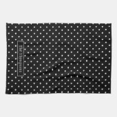 White On Black Polka Dots Pattern With Custom Name キッチンタオル (横)