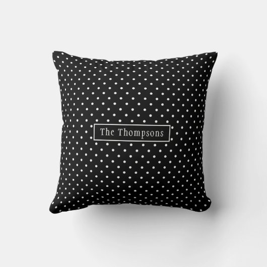 White On Black Polka Dots Pattern With Custom Name クッション (裏面)