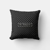 White On Black Polka Dots Pattern With Custom Name クッション (正面)