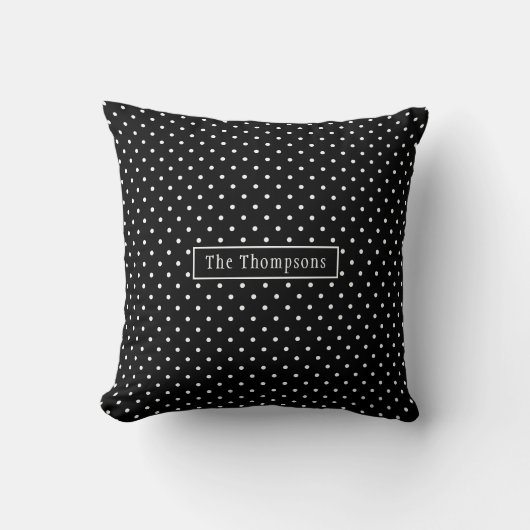 White On Black Polka Dots Pattern With Custom Name クッション (正面)