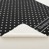 White On Black Polka Dots Pattern With Custom Name シェルパブランケット (3/4)