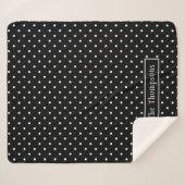 White On Black Polka Dots Pattern With Custom Name シェルパブランケット (正面(横))