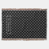 White On Black Polka Dots Pattern With Custom Name スローブランケット (正面)