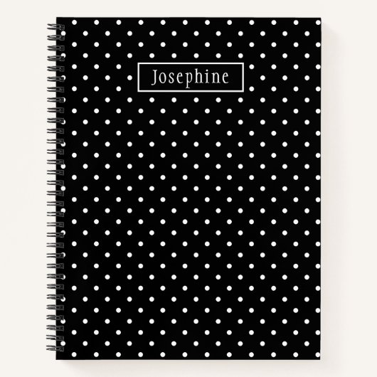 White On Black Polka Dots Pattern With Custom Name ノートブック (正面)