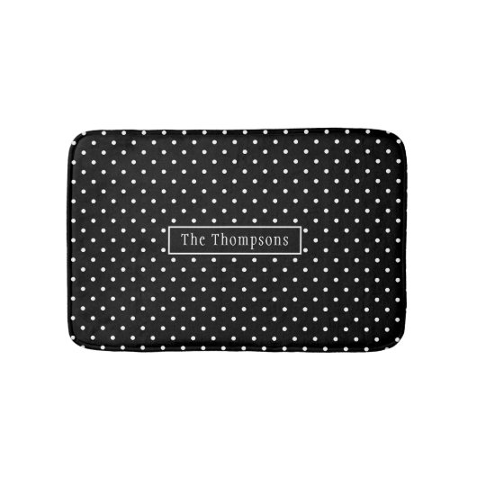 White On Black Polka Dots Pattern With Custom Name バスマット (正面)