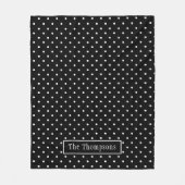 White On Black Polka Dots Pattern With Custom Name フリースブランケット (正面)