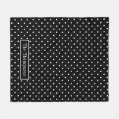 White On Black Polka Dots Pattern With Custom Name フリースブランケット (正面(横))