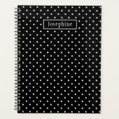 White On Black Polka Dots Pattern With Custom Name プランナー手帳 (正面)