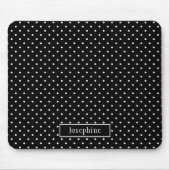 White On Black Polka Dots Pattern With Custom Name マウスパッド (正面)