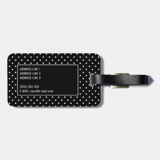 White On Black Polka Dots Pattern With Custom Name ラゲッジタグ (裏面横)